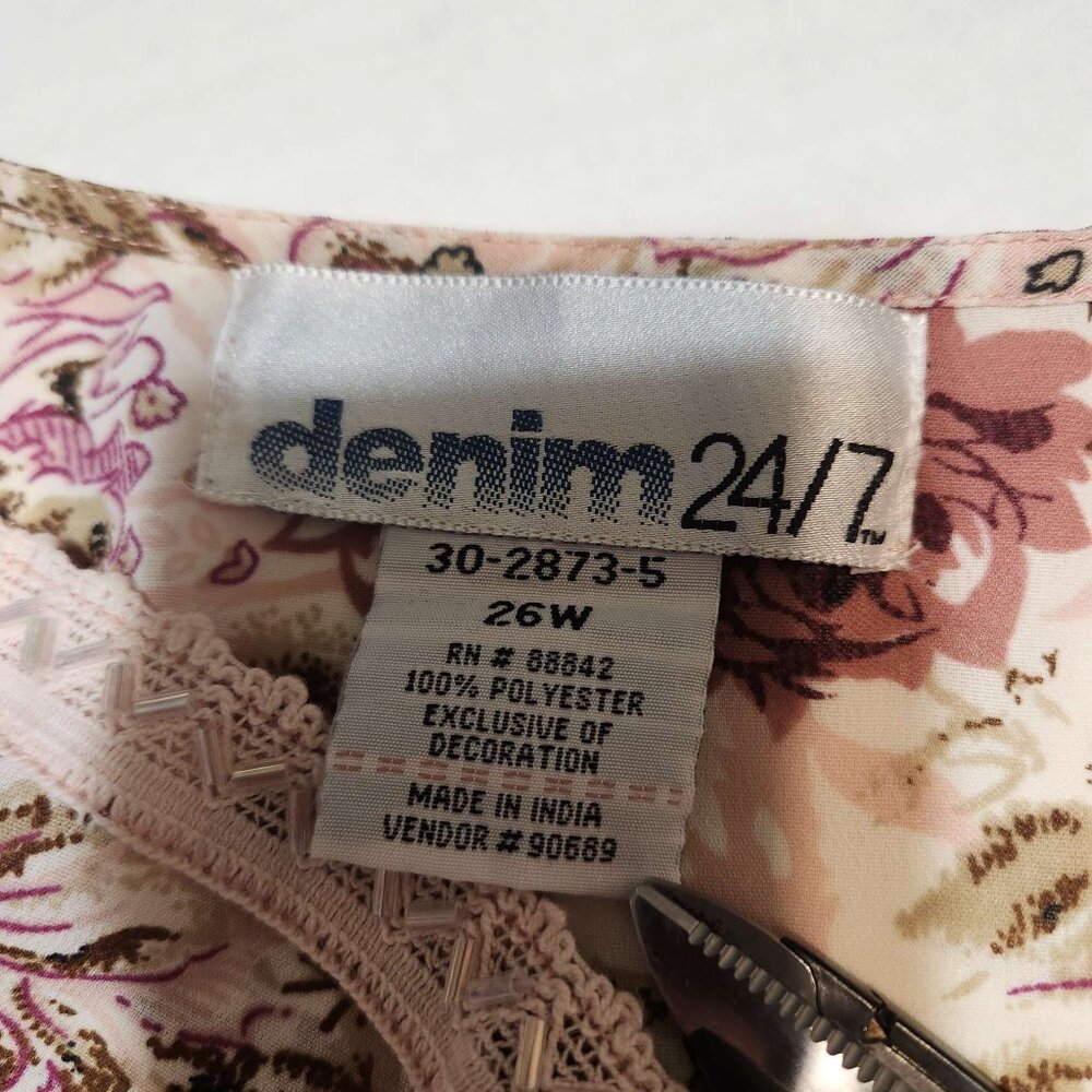 ❤️ 4/$20 Denim 24/7 top Women's 26W floral embellished blouse embroidery beaded - Picture 9 of 16